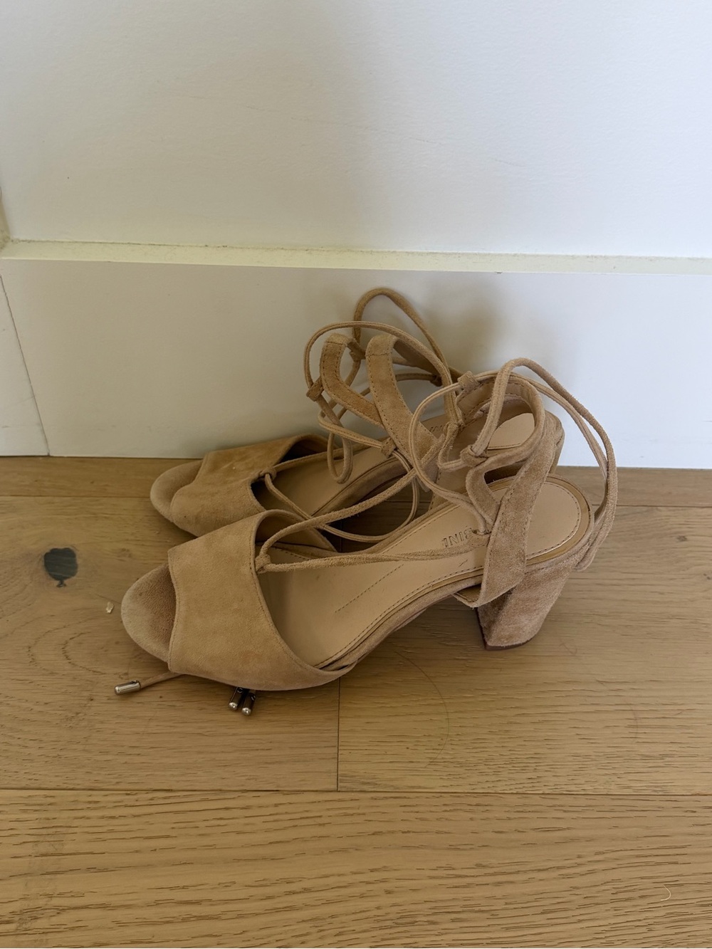 Gianni Bini Tan Suede Lace-Up Block Heel Sandals